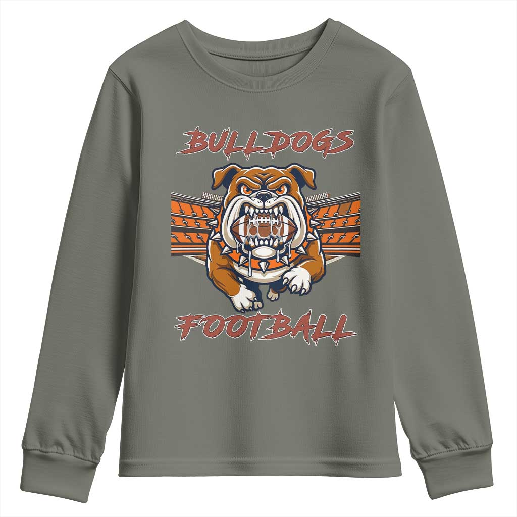 Bulldog Football Lover Youth Sweatshirt Midwest Game Day Lifestyle TS12 Military Green Print Your Wear