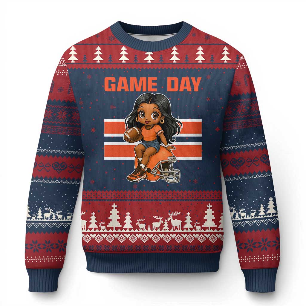 Funny Game Day Cute Girl Ugly Christmas Sweater Midwest Football Player Gift TS12 Navy Red Print Your Wear