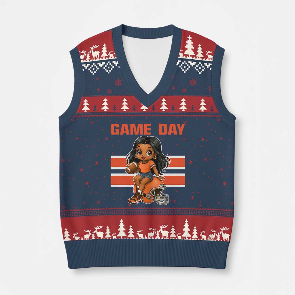 Funny Game Day Cute Girl V-Neck Knit Sweater Vest Midwest Football Player Gift TS12 Navy Red Print Your Wear