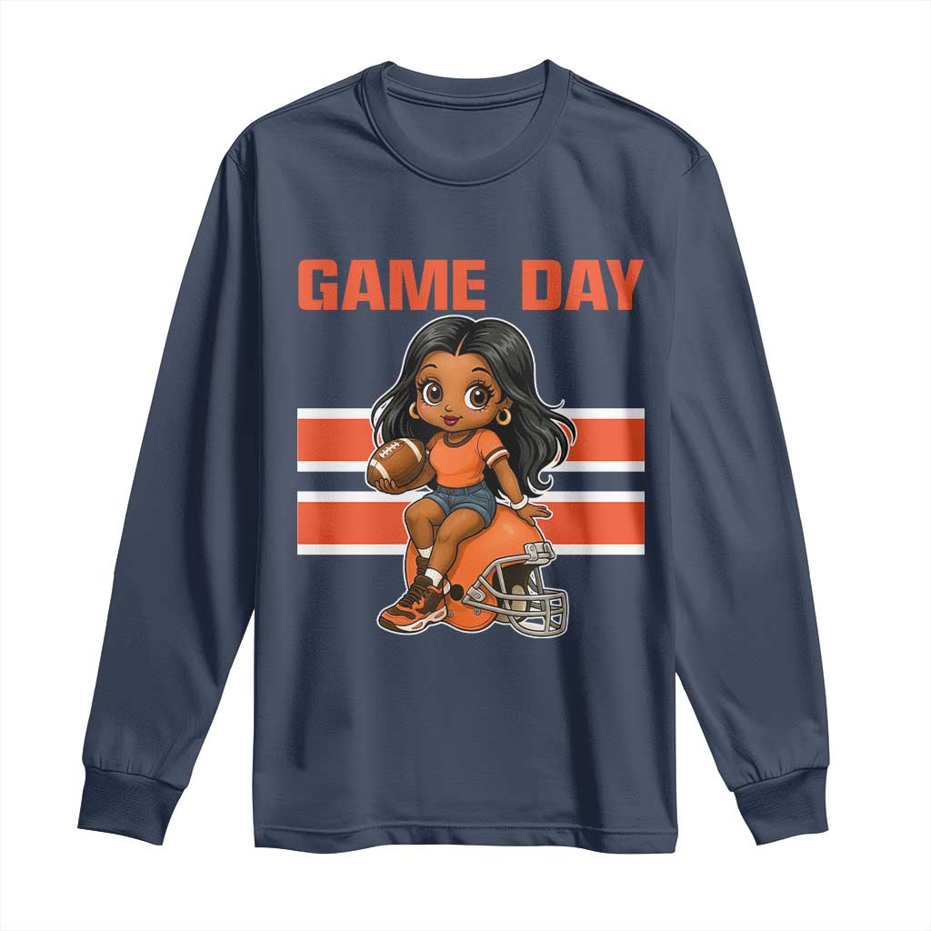 Funny Game Day Cute Girl Long Sleeve Shirt Midwest Football Player Gift TS12 Navy Print Your Wear