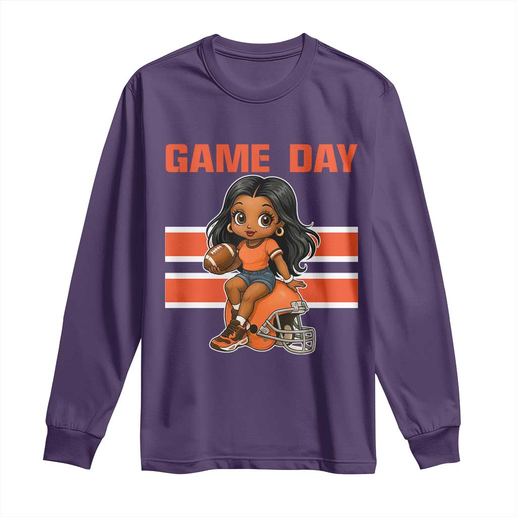 Funny Game Day Cute Girl Long Sleeve Shirt Midwest Football Player Gift TS12 Purple Print Your Wear