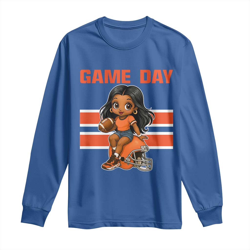 Funny Game Day Cute Girl Long Sleeve Shirt Midwest Football Player Gift TS12 Royal Blue Print Your Wear