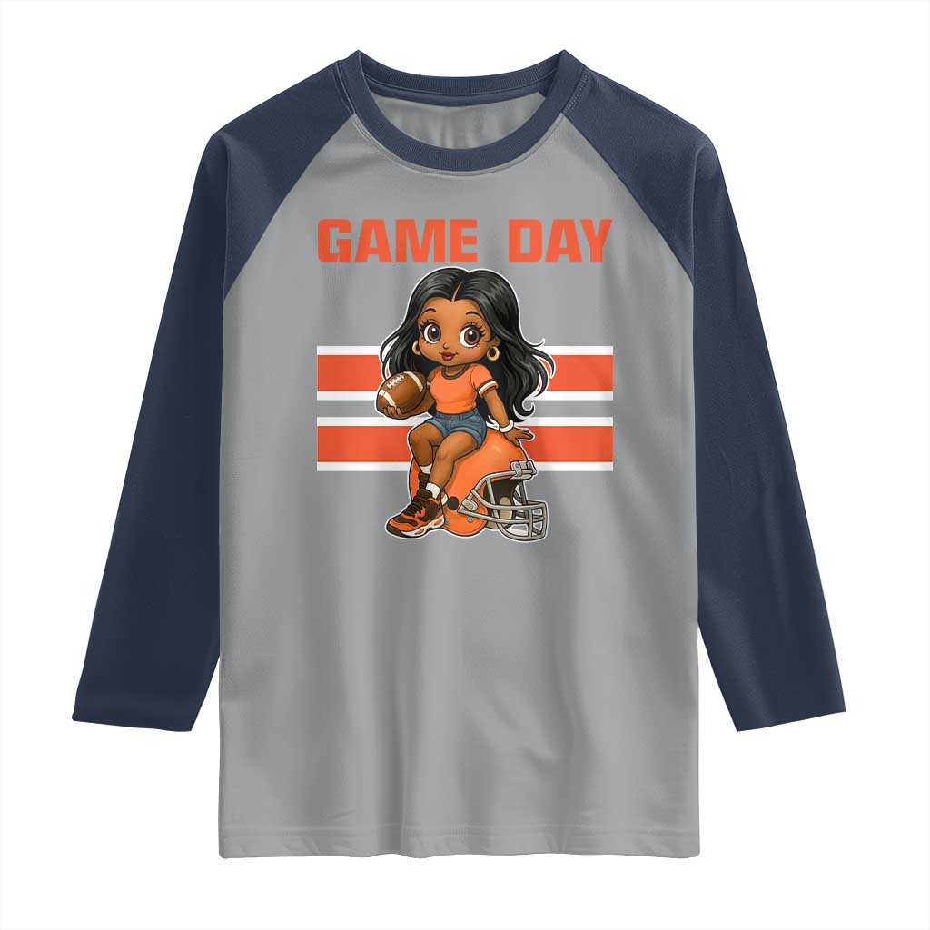 Funny Game Day Cute Girl Raglan Shirt Midwest Football Player Gift TS12 Sport Gray Navy Print Your Wear