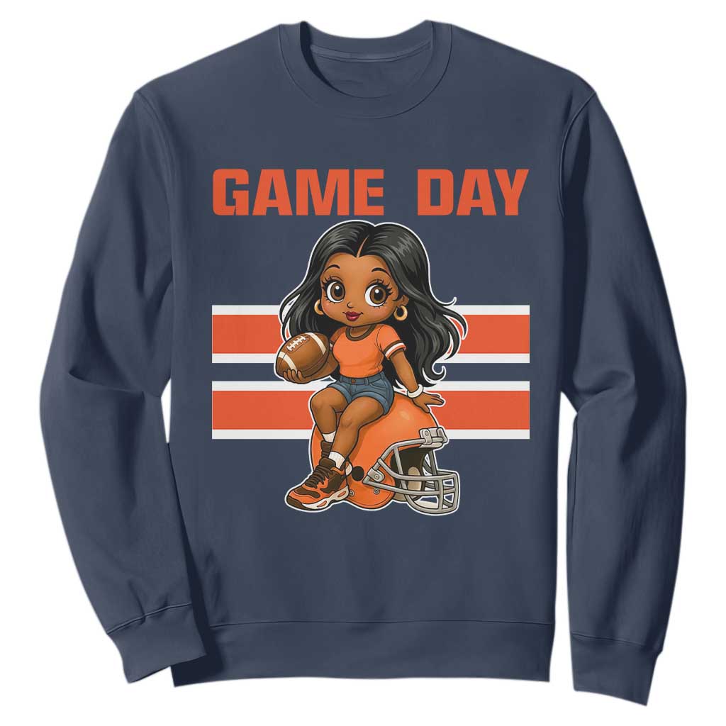 Funny Game Day Cute Girl Sweatshirt Midwest Football Player Gift TS12 Navy Print Your Wear