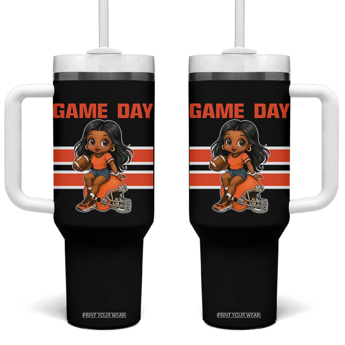 Funny Game Day Cute Girl Tumbler With Handle Midwest Football Player Gift TS12 One Size: 40 oz Black Print Your Wear