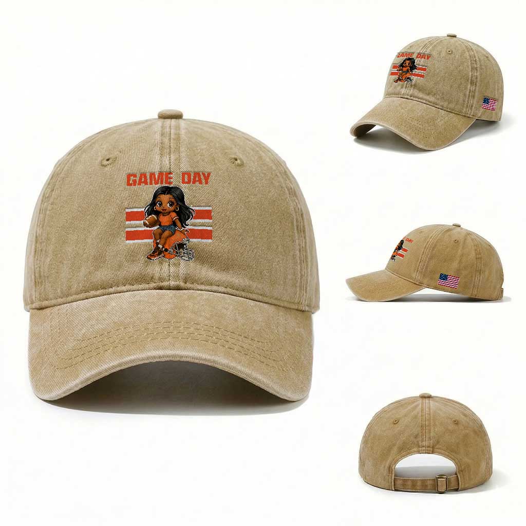 Funny Game Day Cute Girl Washed Cotton Baseball Cap Midwest Football Player Gift TS12 Washed Cap Universal Fit Khaki Print Your Wear