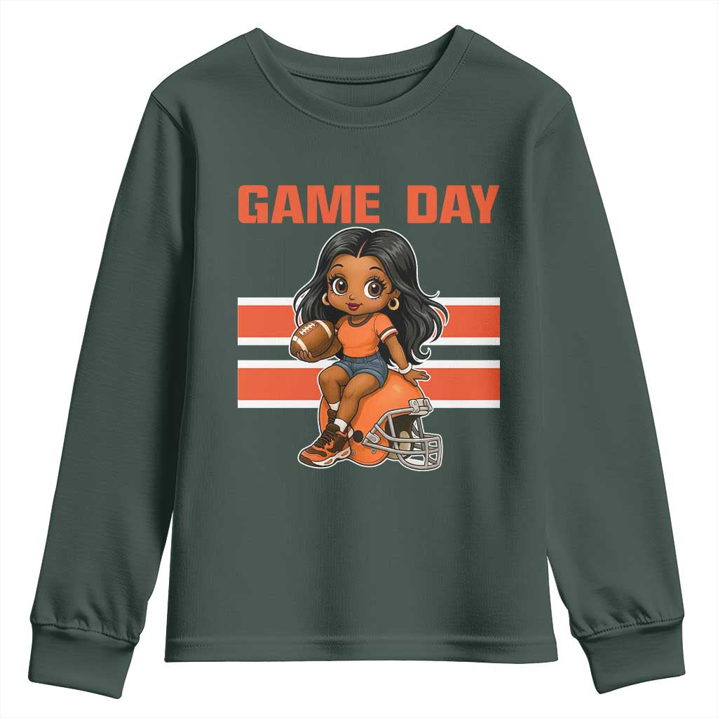 Funny Game Day Cute Girl Youth Sweatshirt Midwest Football Player Gift TS12 Dark Forest Green Print Your Wear