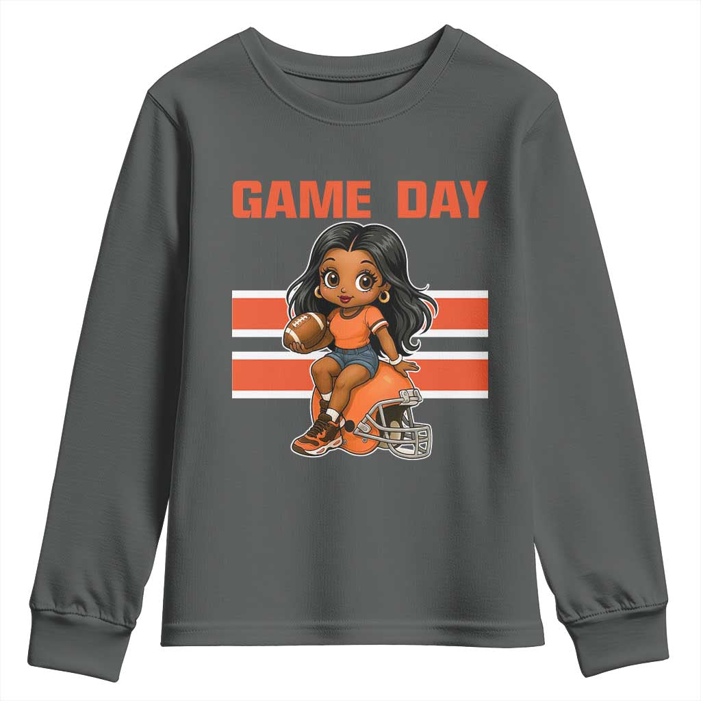Funny Game Day Cute Girl Youth Sweatshirt Midwest Football Player Gift TS12 Dark Heather Print Your Wear
