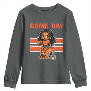 Funny Game Day Cute Girl Youth Sweatshirt Midwest Football Player Gift TS12 Dark Heather Print Your Wear