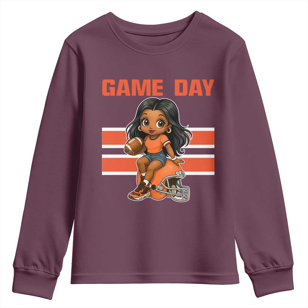 Funny Game Day Cute Girl Youth Sweatshirt Midwest Football Player Gift TS12 Maroon Print Your Wear