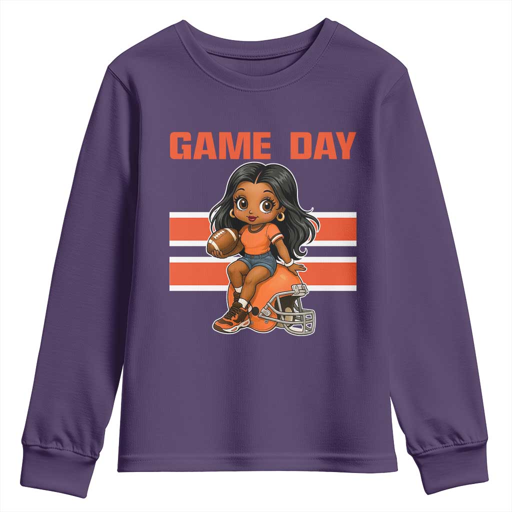 Funny Game Day Cute Girl Youth Sweatshirt Midwest Football Player Gift TS12 Purple Print Your Wear