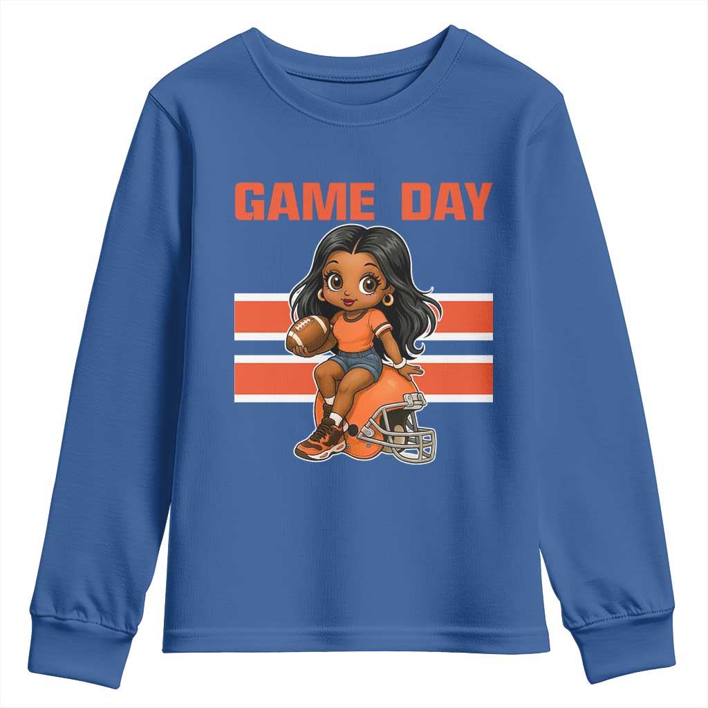 Funny Game Day Cute Girl Youth Sweatshirt Midwest Football Player Gift TS12 Royal Blue Print Your Wear