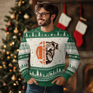 Bulldog Football Lover Ugly Christmas Sweater Game Day Fan Lifestyle TS12 Beige Green Print Your Wear