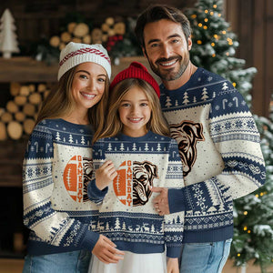 Bulldog Football Lover Ugly Christmas Sweater Game Day Fan Lifestyle TS12 Beige Navy Print Your Wear