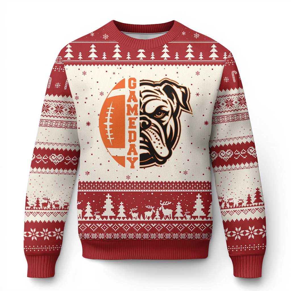Bulldog Football Lover Ugly Christmas Sweater Game Day Fan Lifestyle TS12 Beige Red Print Your Wear