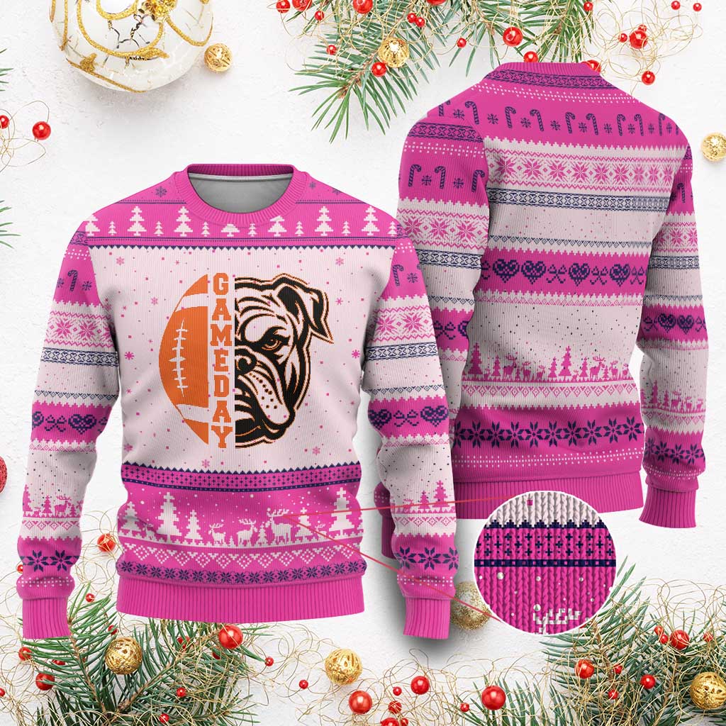 Bulldog Football Lover Ugly Christmas Sweater Game Day Fan Lifestyle TS12 Hot Pink Print Your Wear