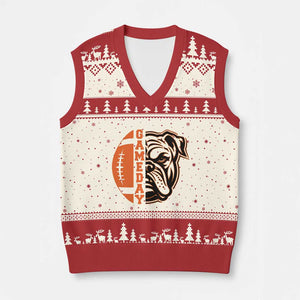 Bulldog Football Lover V-Neck Knit Sweater Vest Game Day Fan Lifestyle TS12 Beige Red Print Your Wear