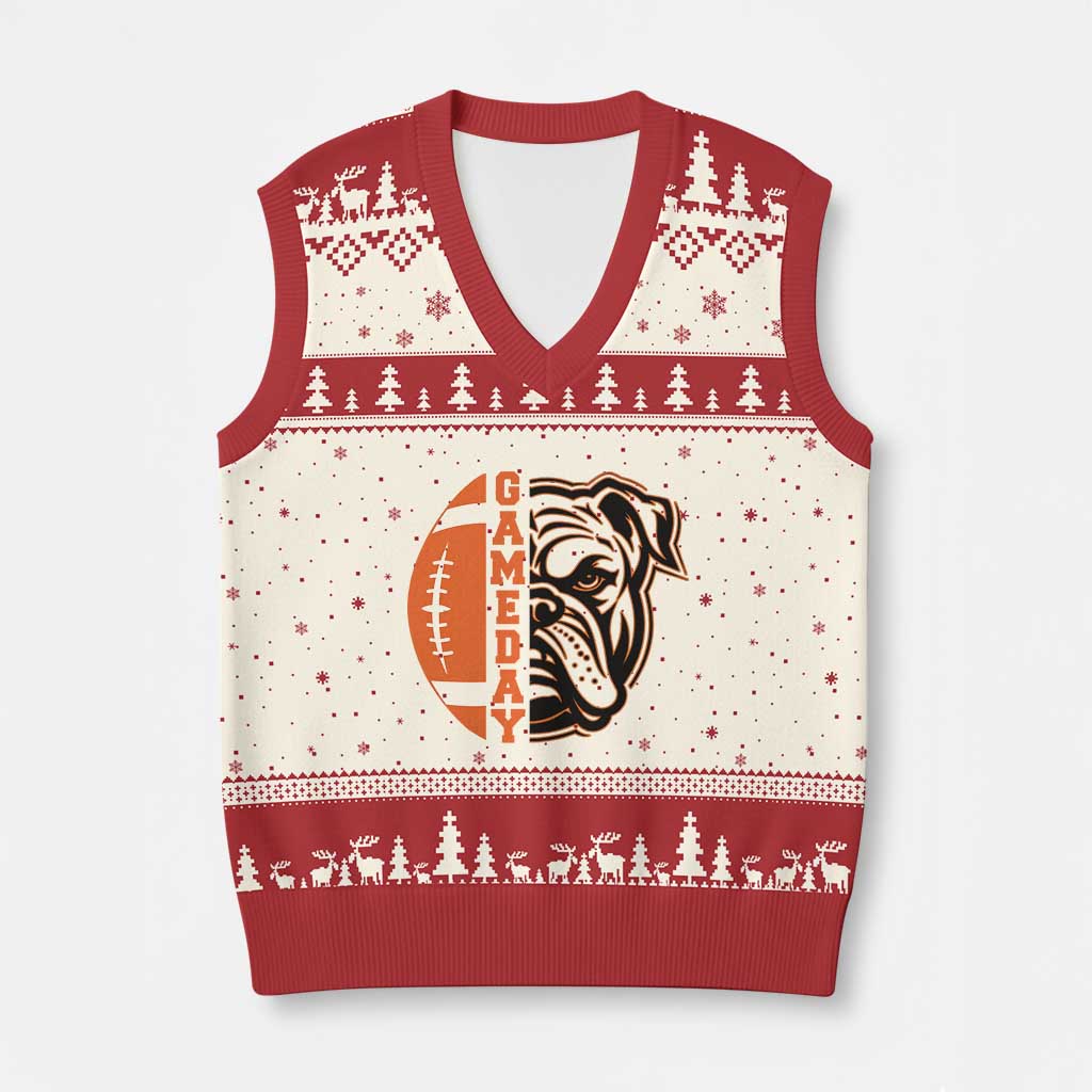 Bulldog Football Lover V-Neck Knit Sweater Vest Game Day Fan Lifestyle TS12 Beige Red Print Your Wear