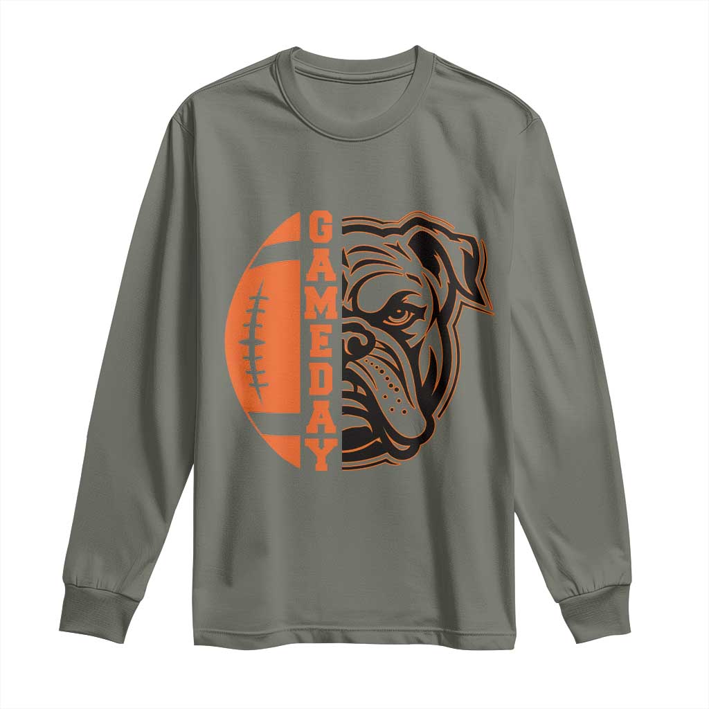 Bulldog Football Lover Long Sleeve Shirt Game Day Fan Lifestyle TS12 Military Green Print Your Wear