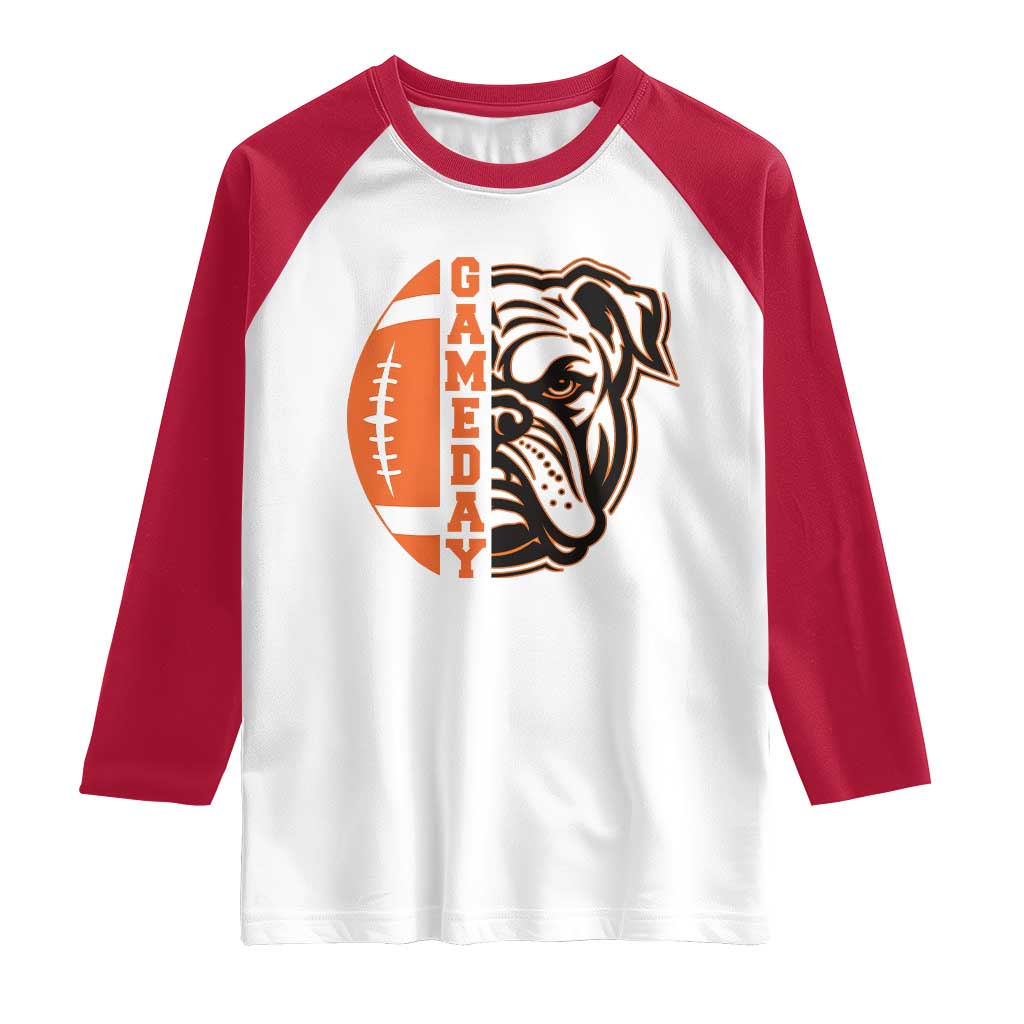 Bulldog Football Lover Raglan Shirt Game Day Fan Lifestyle TS12 White Red Print Your Wear