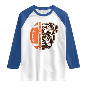 Bulldog Football Lover Raglan Shirt Game Day Fan Lifestyle TS12 White Royal Print Your Wear