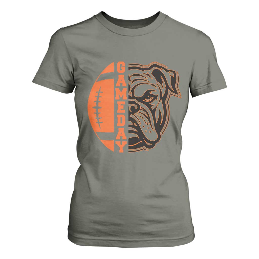 Bulldog Football Lover T Shirt For Women Game Day Fan Lifestyle TS12 Military Green Print Your Wear