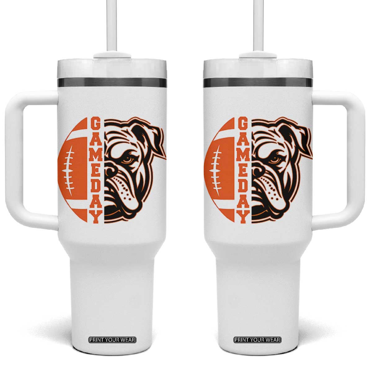 Bulldog Football Lover Tumbler With Handle Game Day Fan Lifestyle TS12 One Size: 40 oz White Print Your Wear