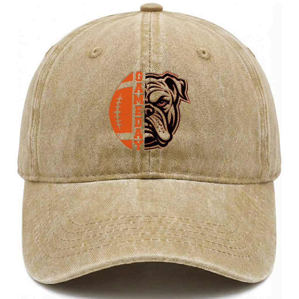 Bulldog Football Lover Washed Cotton Baseball Cap Game Day Fan Lifestyle TS12 Print Your Wear