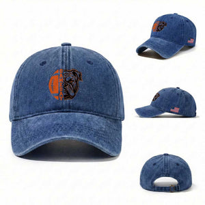 Bulldog Football Lover Washed Cotton Baseball Cap Game Day Fan Lifestyle TS12 Washed Cap Universal Fit Royal Blue Print Your Wear