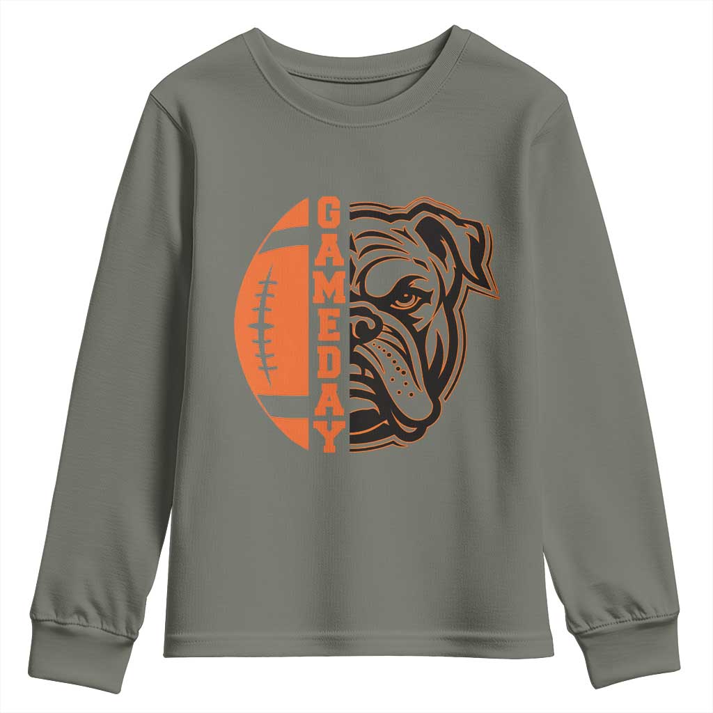 Bulldog Football Lover Youth Sweatshirt Game Day Fan Lifestyle TS12 Military Green Print Your Wear