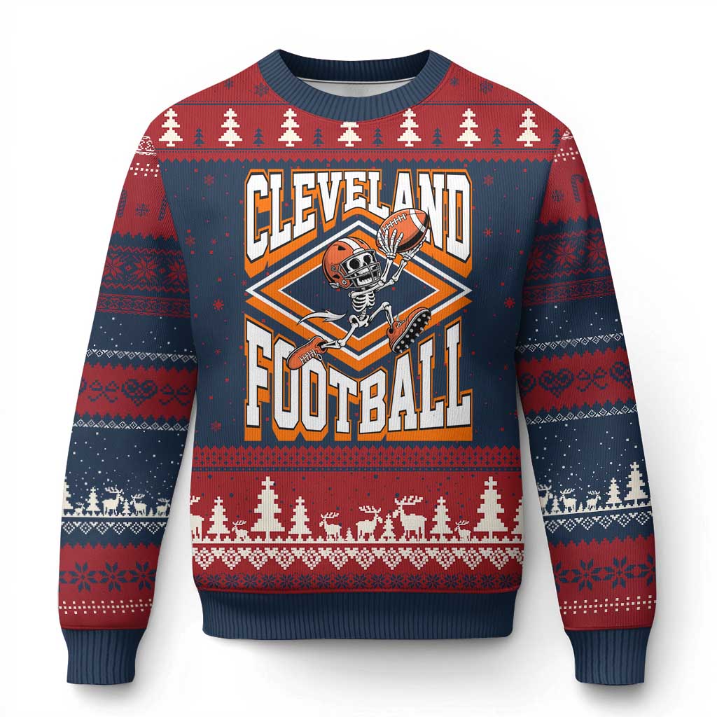 Funny Skeleton Dark Football Ugly Christmas Sweater CFBB Fan Gift TS12 Navy Red Print Your Wear