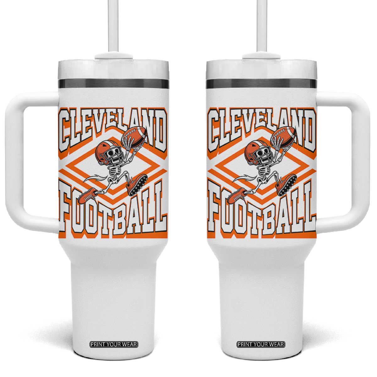 Funny Skeleton Dark Football Tumbler With Handle CFBB Fan Gift TS12 One Size: 40 oz White Print Your Wear