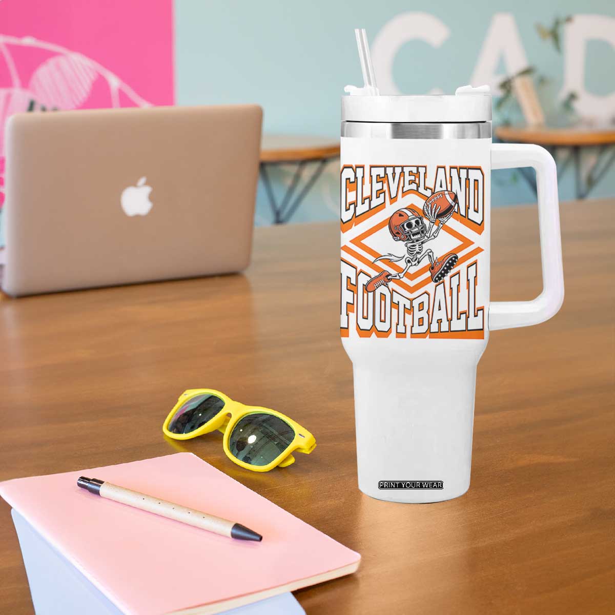 Funny Skeleton Dark Football Tumbler With Handle CFBB Fan Gift TS12 Print Your Wear