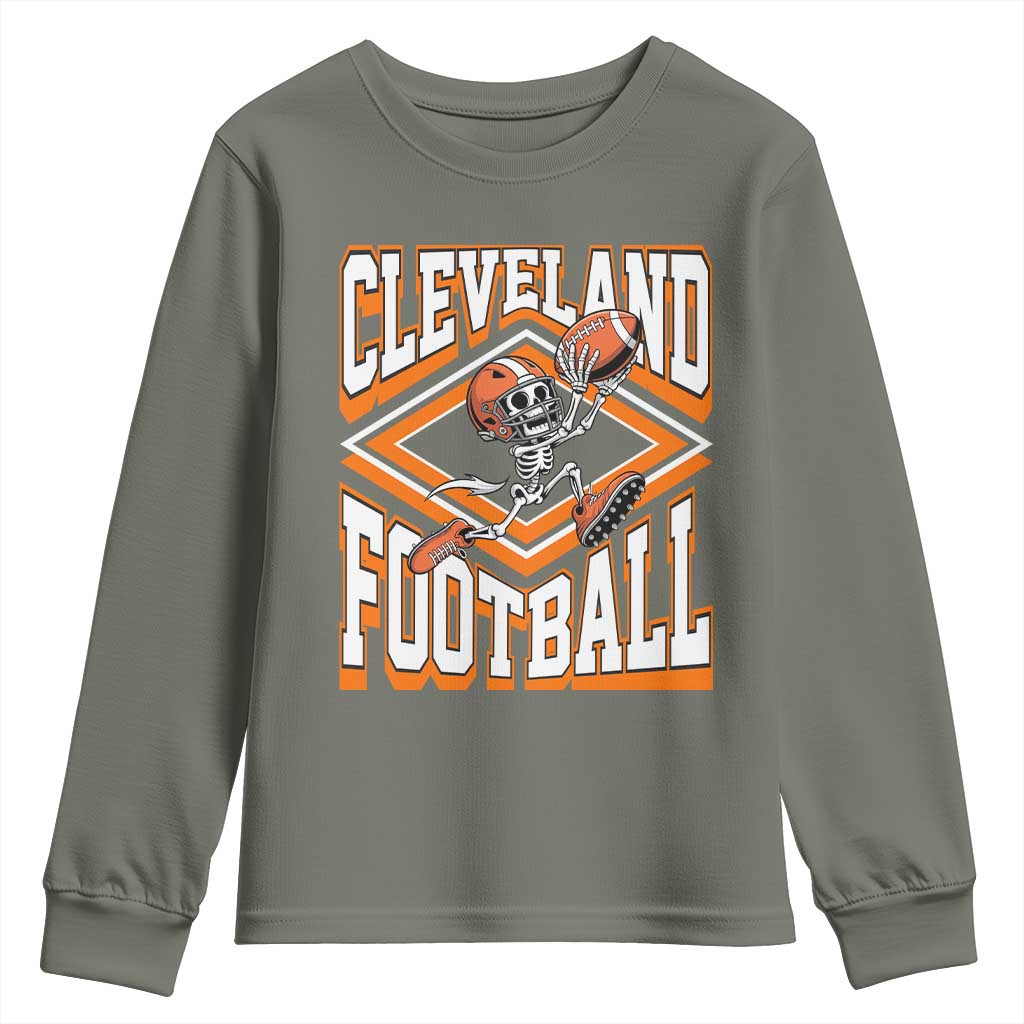 Funny Skeleton Dark Football Youth Sweatshirt CFBB Fan Gift TS12 Military Green Print Your Wear