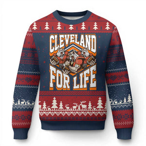 Cleveland For Life Ugly Christmas Sweater CFBB Fan Gift TS12 Navy Red Print Your Wear