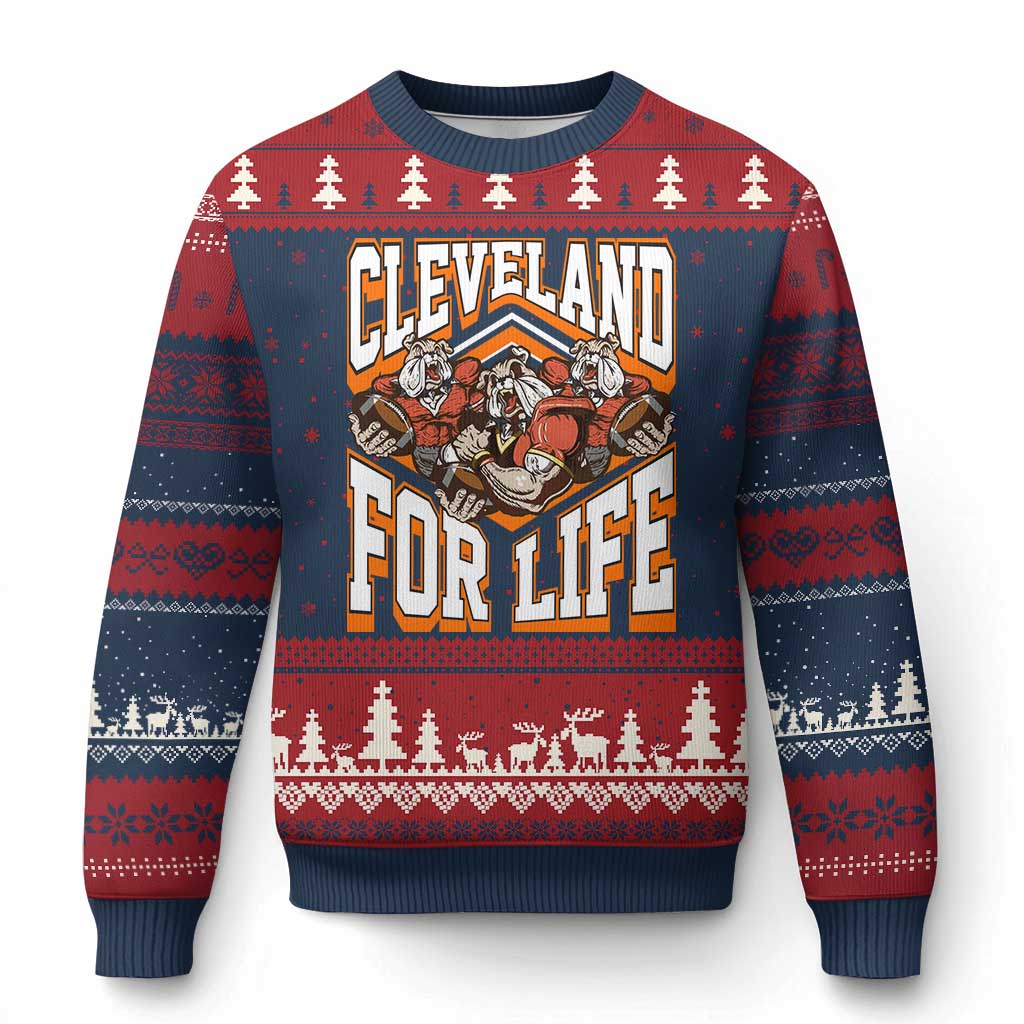 Cleveland For Life Ugly Christmas Sweater CFBB Fan Gift TS12 Navy Red Print Your Wear