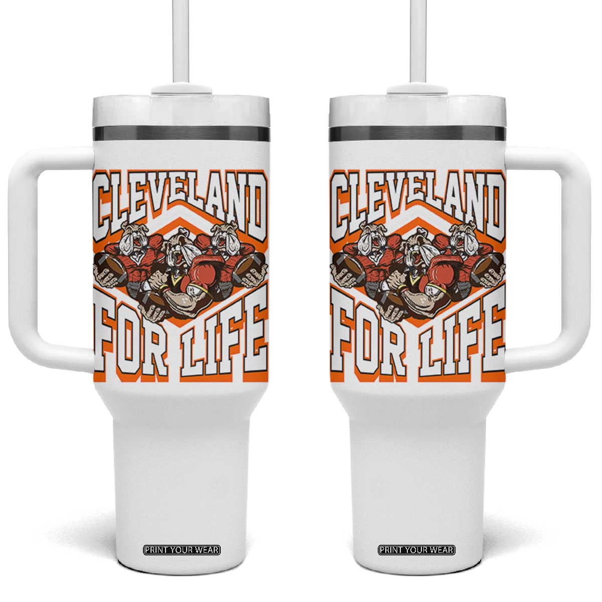 Cleveland For Life Tumbler With Handle CFBB Fan Gift TS12 One Size: 40 oz White Print Your Wear