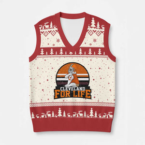Funny Bulldog Game Day V-Neck Knit Sweater Vest Cleveland For Life TS12 Beige Red Print Your Wear