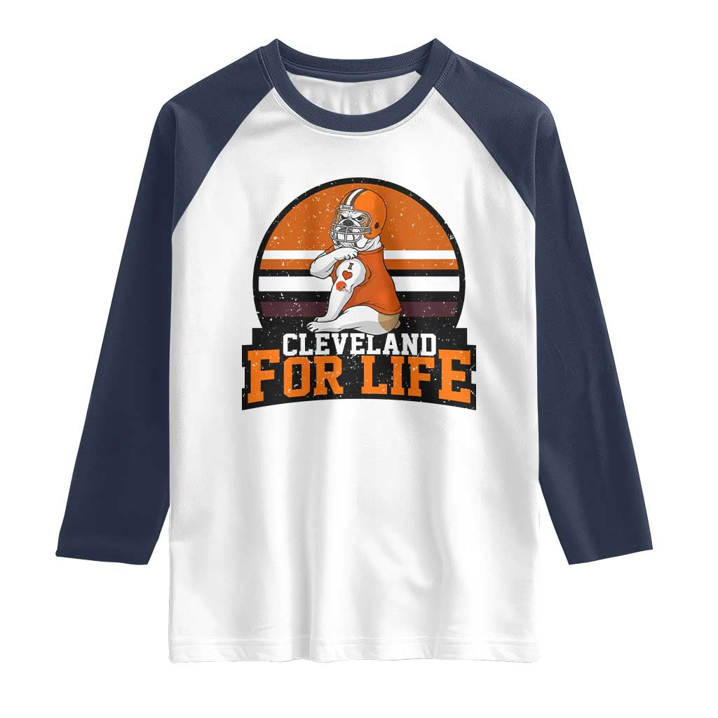 Funny Bulldog Game Day Raglan Shirt Cleveland For Life TS12 White Navy Print Your Wear