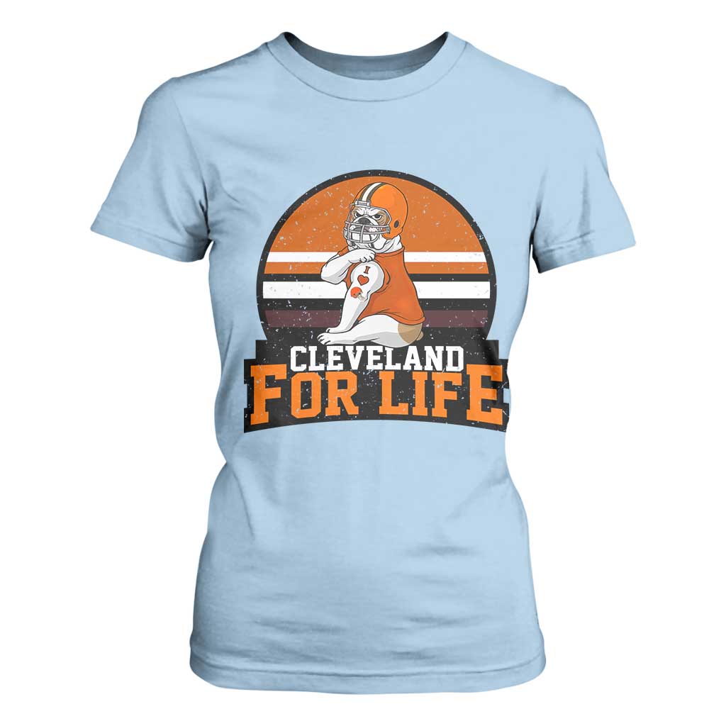 Funny Bulldog Game Day T Shirt For Women Cleveland For Life TS12 Light Blue Print Your Wear