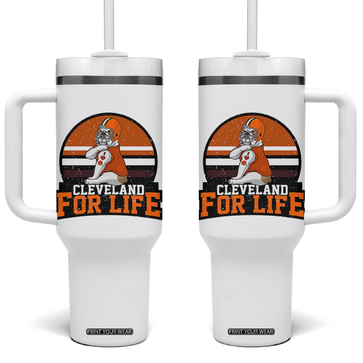 Funny Bulldog Game Day Tumbler With Handle Cleveland For Life TS12 One Size: 40 oz White Print Your Wear