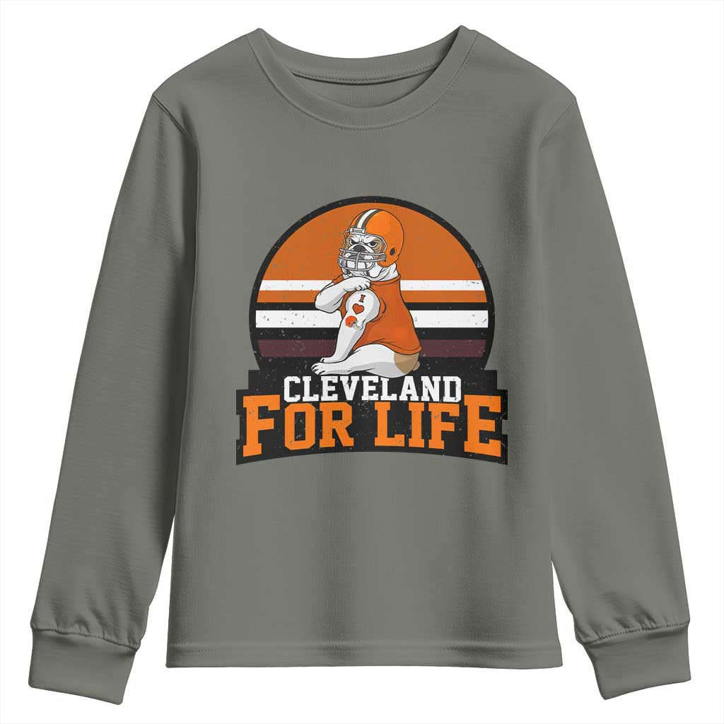 Funny Bulldog Game Day Youth Sweatshirt Cleveland For Life TS12 Military Green Print Your Wear