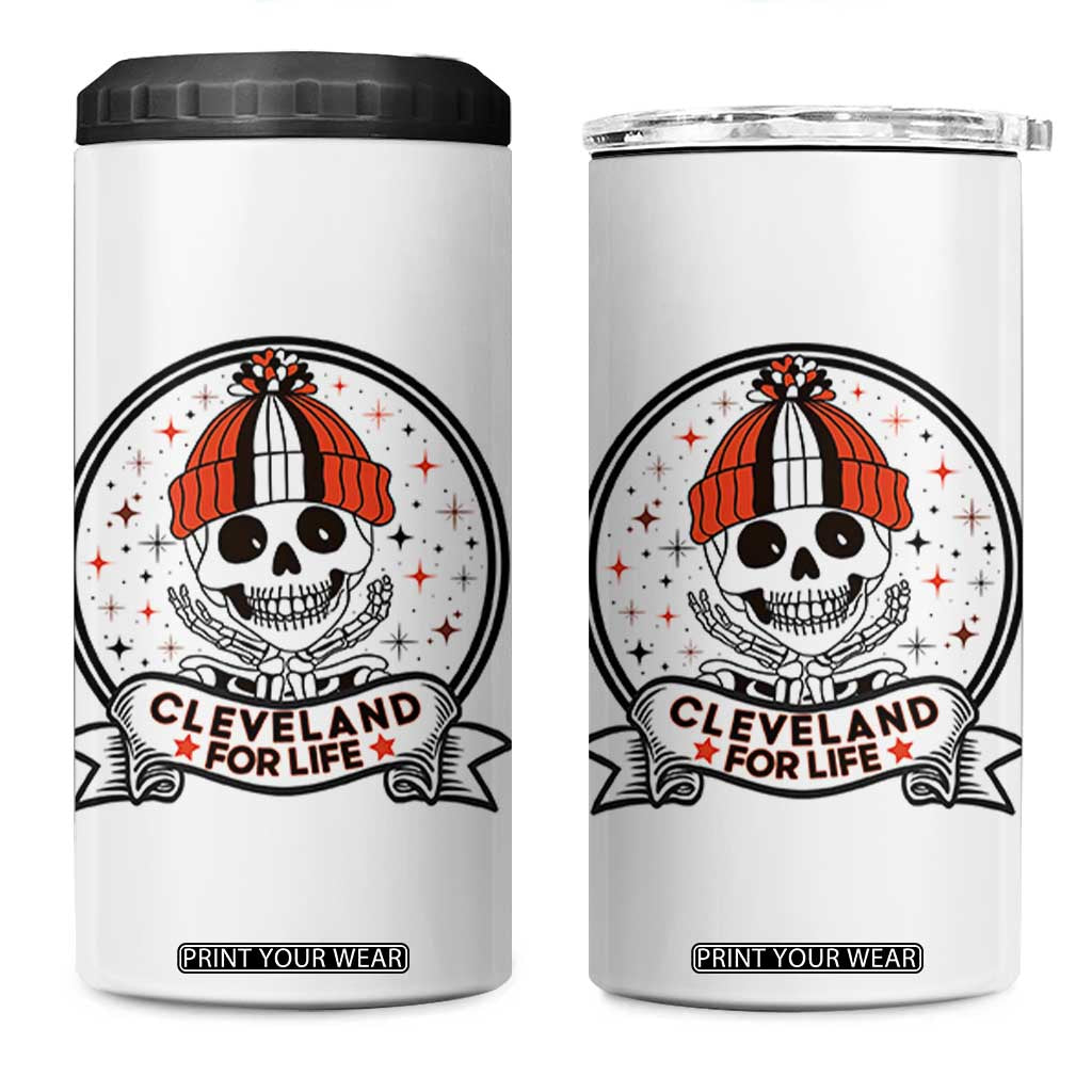 Funny Skeleton Dark Football Lover 4 in 1 Can Cooler Tumbler Cleveland For Life TS12 One Size: 16 oz White Print Your Wear