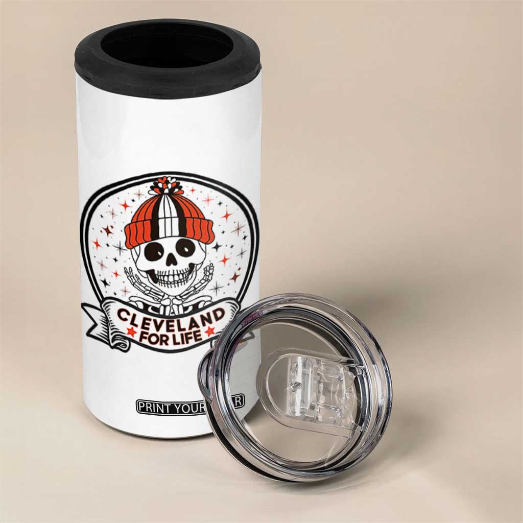 Funny Skeleton Dark Football Lover 4 in 1 Can Cooler Tumbler Cleveland For Life TS12 Print Your Wear