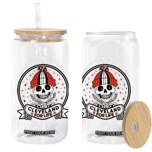 Funny Skeleton Dark Football Lover Glass Can Cleveland For Life TS12 Print Your Wear