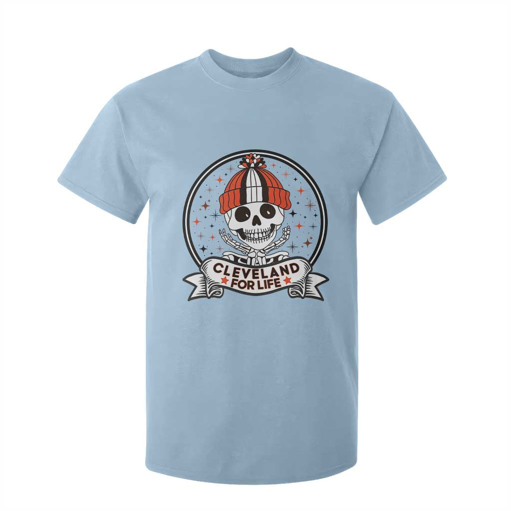 Funny Skeleton Dark Football Lover T Shirt For Kid Cleveland For Life TS12 Light Blue Print Your Wear