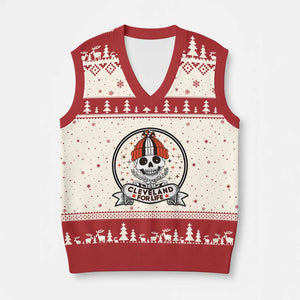 Funny Skeleton Dark Football Lover V-Neck Knit Sweater Vest Cleveland For Life TS12 Beige Red Print Your Wear