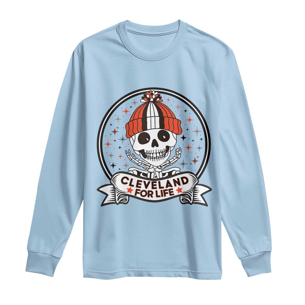 Funny Skeleton Dark Football Lover Long Sleeve Shirt Cleveland For Life TS12 Light Blue Print Your Wear