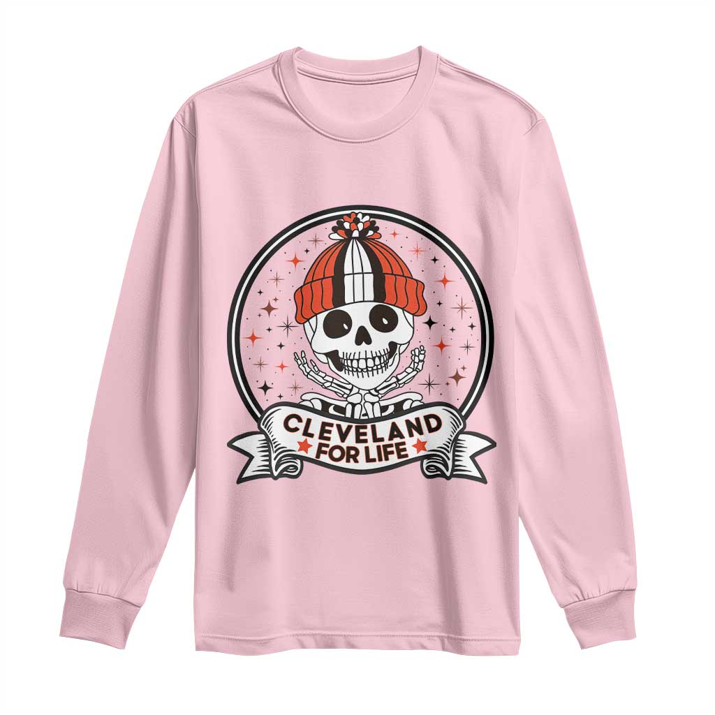 Funny Skeleton Dark Football Lover Long Sleeve Shirt Cleveland For Life TS12 Light Pink Print Your Wear