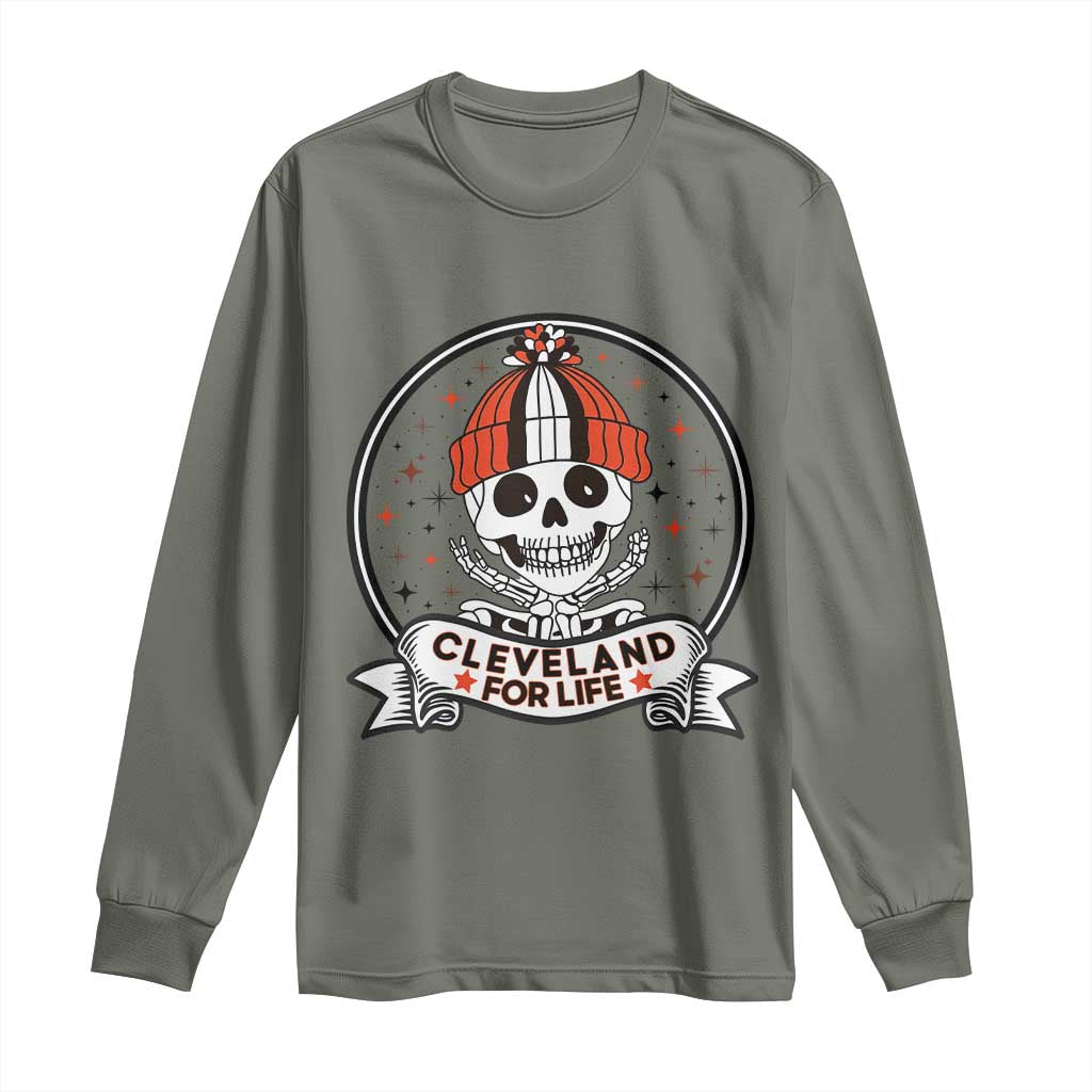 Funny Skeleton Dark Football Lover Long Sleeve Shirt Cleveland For Life TS12 Military Green Print Your Wear